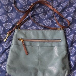 EUC Fossil Pale Blue Leather Crossbody Bag